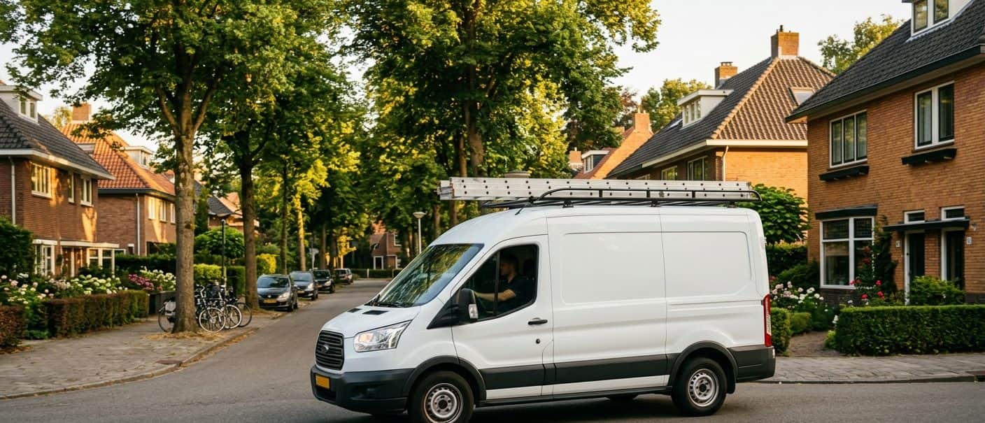 De bus van Wesploos onderweg in een woonwijk in 't Gooi