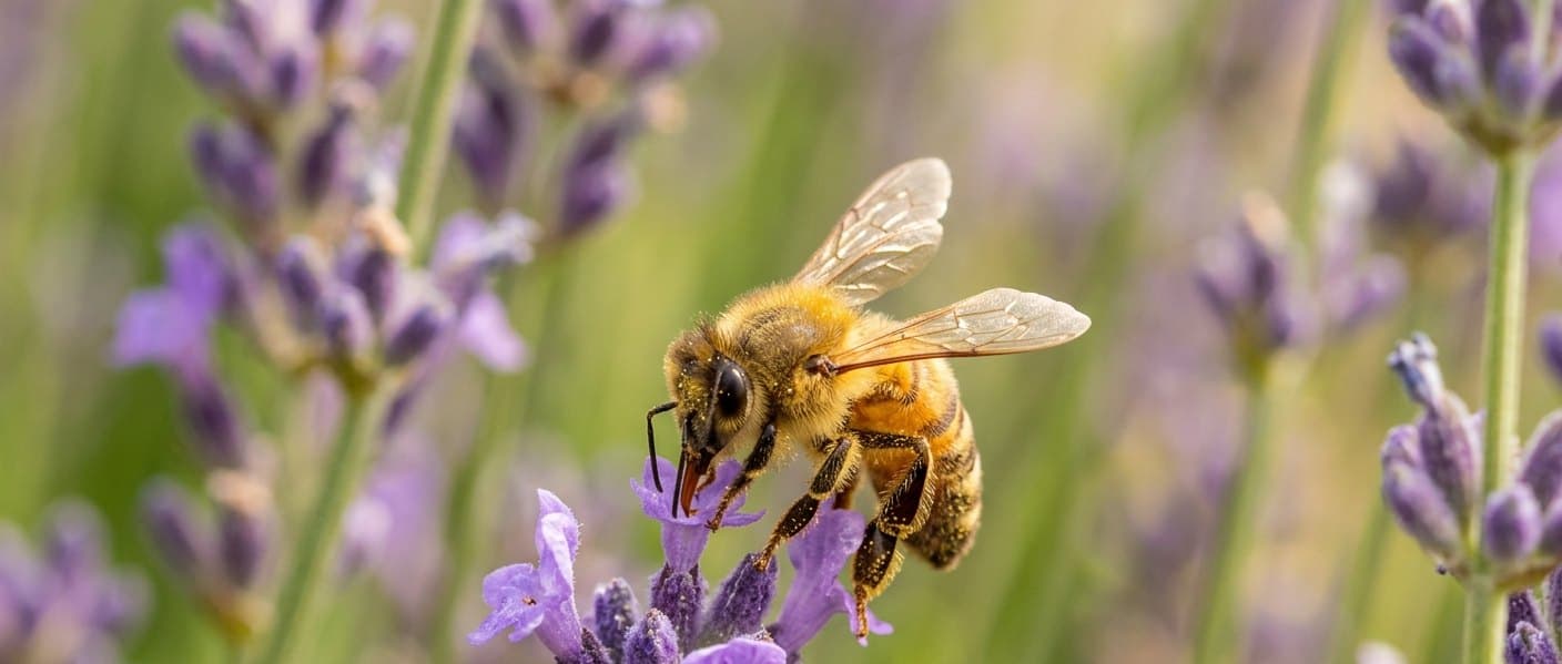 Een honingbij op lavendel